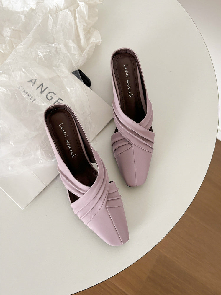 Karin Luna In Stock In Stock Basic Elegant Fairy Style Small Square Toe Sheepskin Slippers