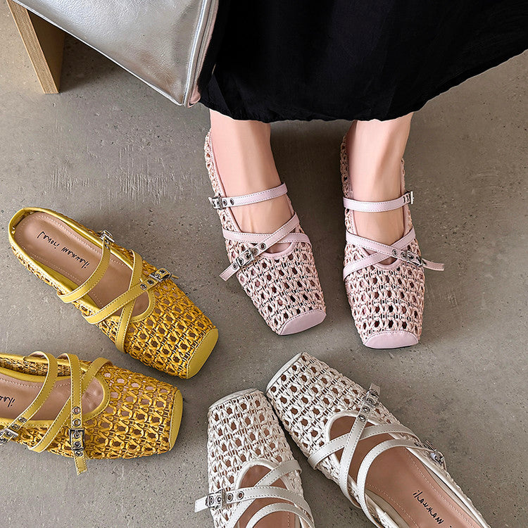Karin Luna In Stock Spot Goods  Hot-Selling Square-Toe Woven Pig Nose Closed-Toe Slippers