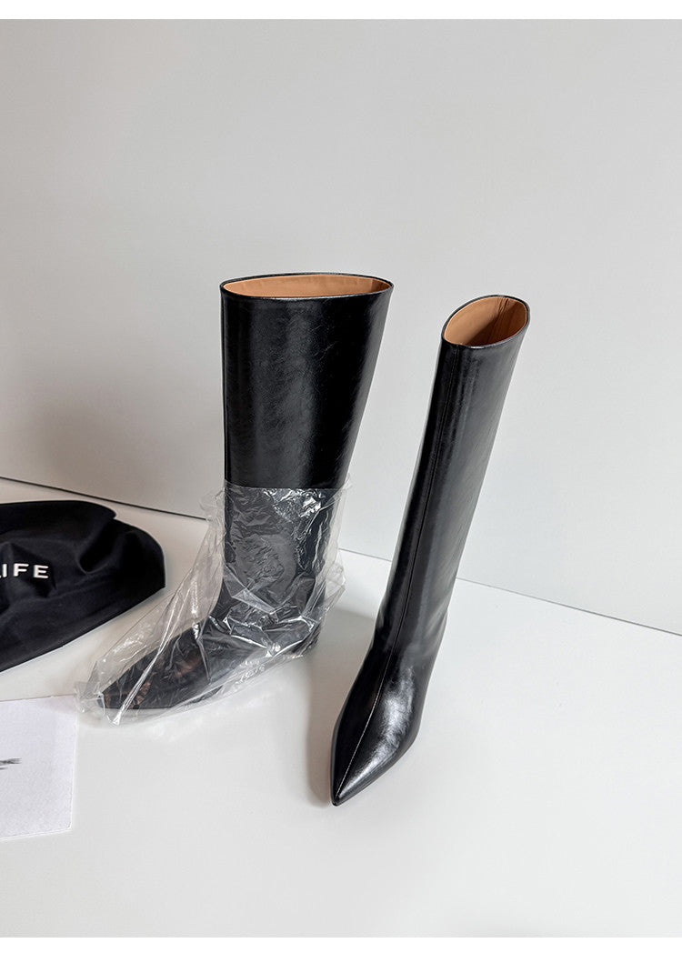 Karin Luna Minimalist Style High Tube Pointed Toe Hidden Heel Boots