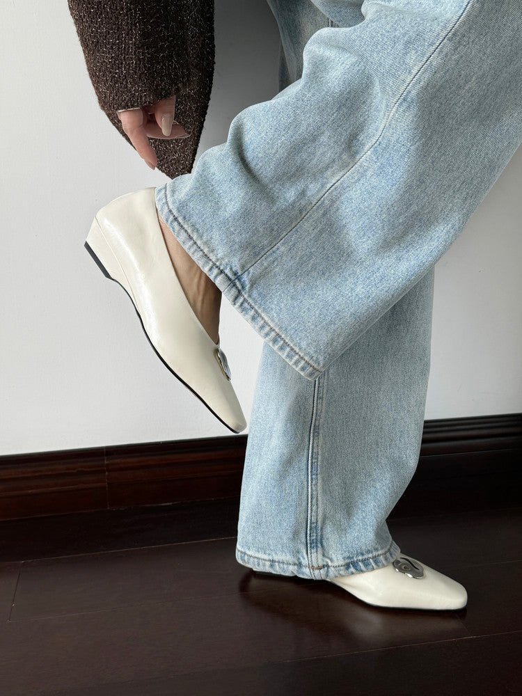 Karin Luna In Stock Spot Goods  Small Metal Decoration Thick Heel Single Shoes