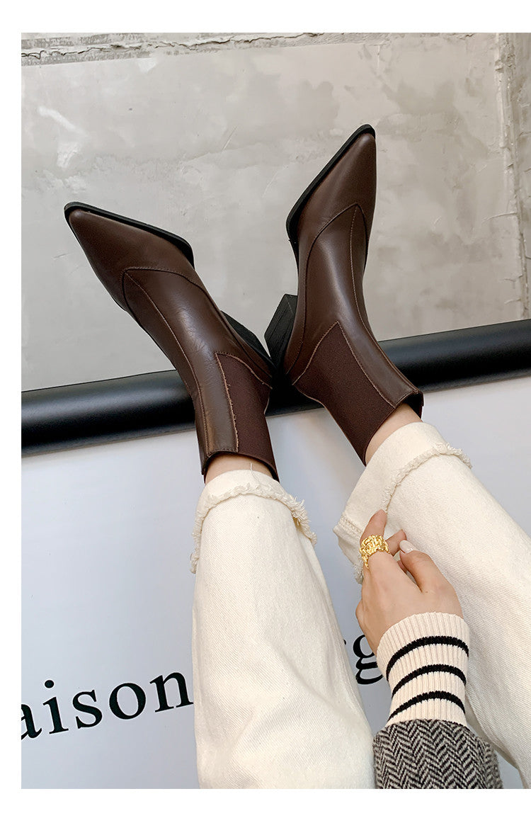 Karin Luna In Stock Spot Goods   Elegant Pointed Toe Chunky Heel Ankle Boots