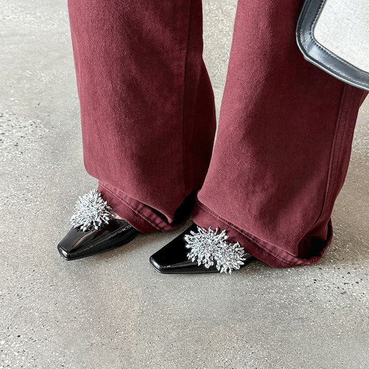 Karin Luna In Stock Spot Goods Exquisite Fireworks Buckle Small Square Toe Chunky Heel Commuter Shoes