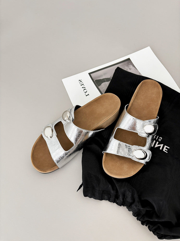 Karin Luna   Casual Style   Thick Sole Belt Buckle Slide Sandals