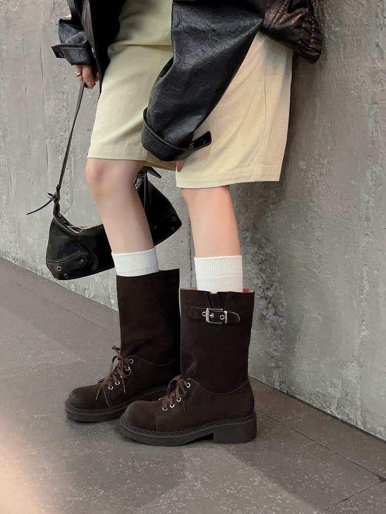 Karin Luna Bestseller Large Tube Thick Sole Martin Boots with Belt Buckle