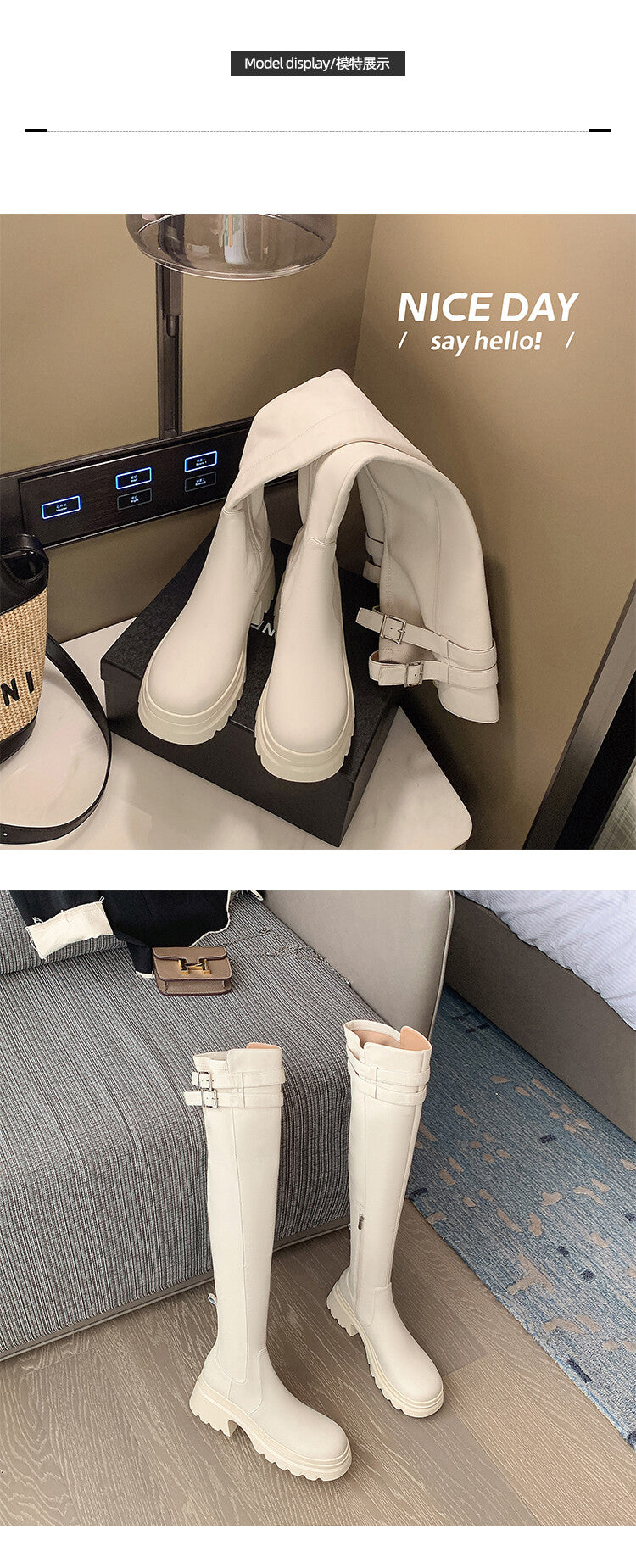 Karin Luna In Stock is the Way to Go！ Basic Thick-Soled Over-the-Knee Boots Super Soft Sheepskin Classic