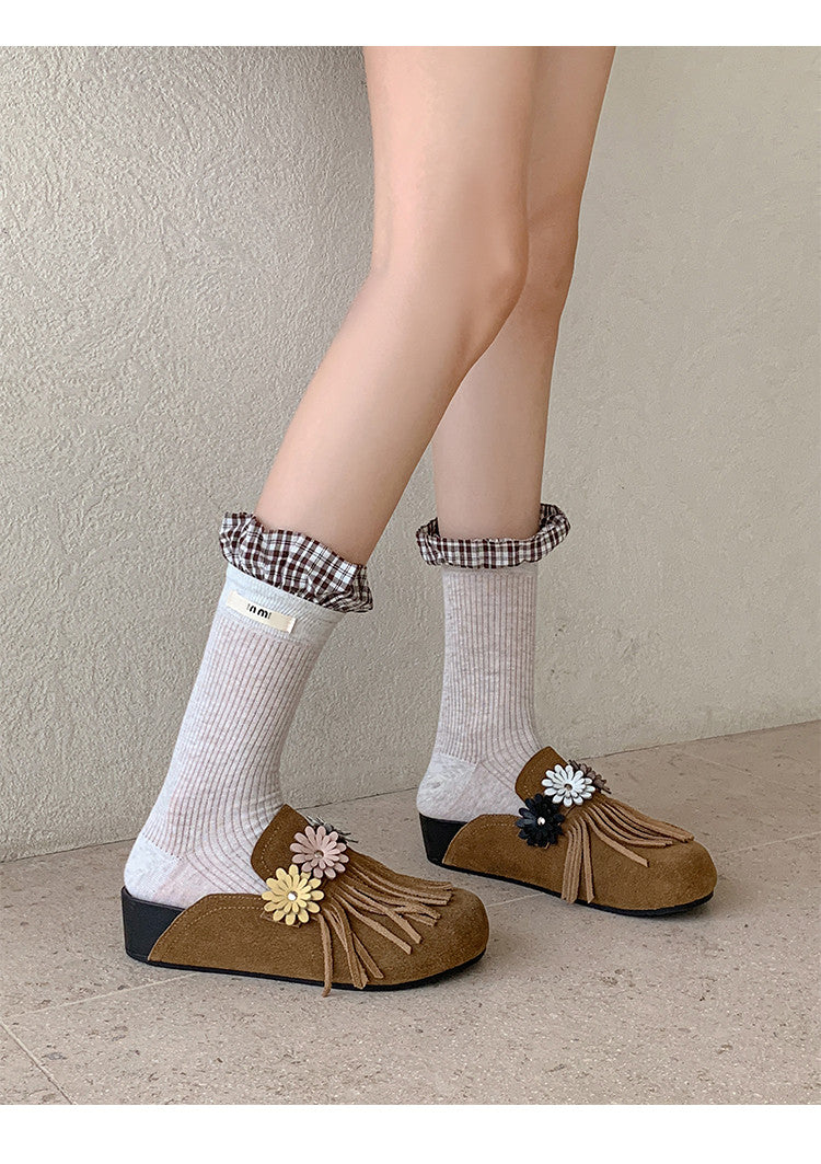 Karin Luna   Tassel Three-Dimensional Flower Thick-Soled Closed-Toe Slippers