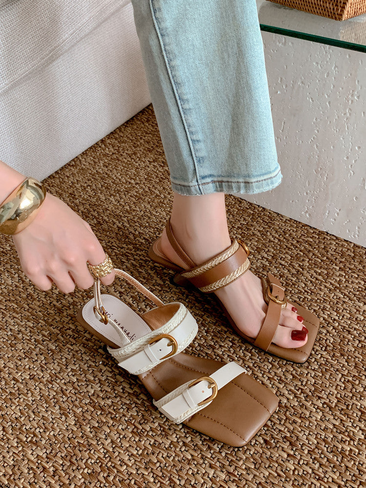 Karin Luna In Stock Spot Goods Vacation style Sofa Cushion Square Toe Irregular Heel Open-Toe Sandals