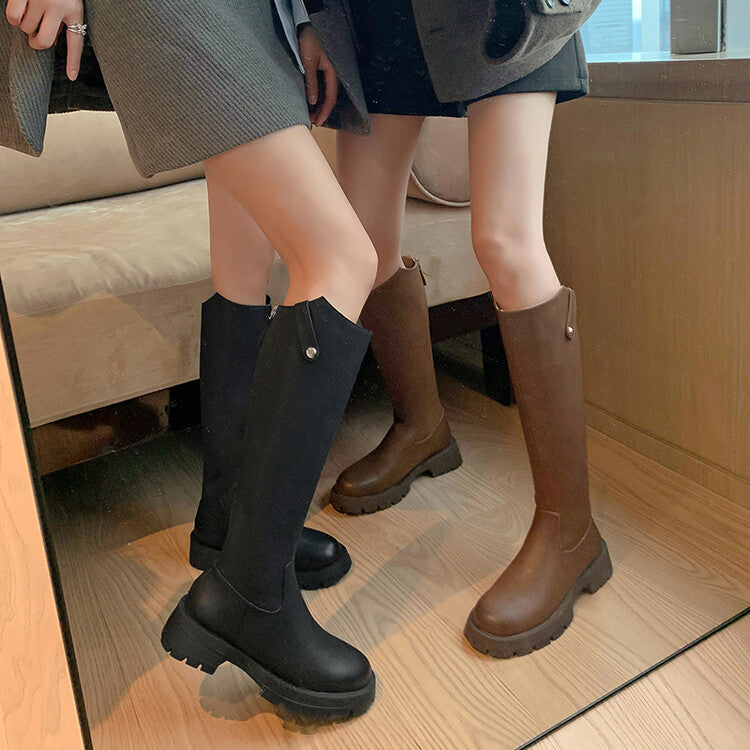 Karin Luna Hot-Selling In Stock   Basic Casual Hot-Selling Round-Toe Long Boots Full Cowhide Leather Long Boots Flat Bottom Hot Sale