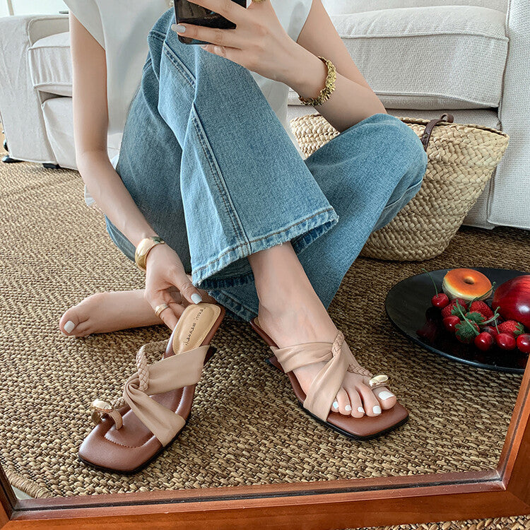 Karin Luna has a sense of design ~Twist Braided Cross Strap Square Toe Sandals