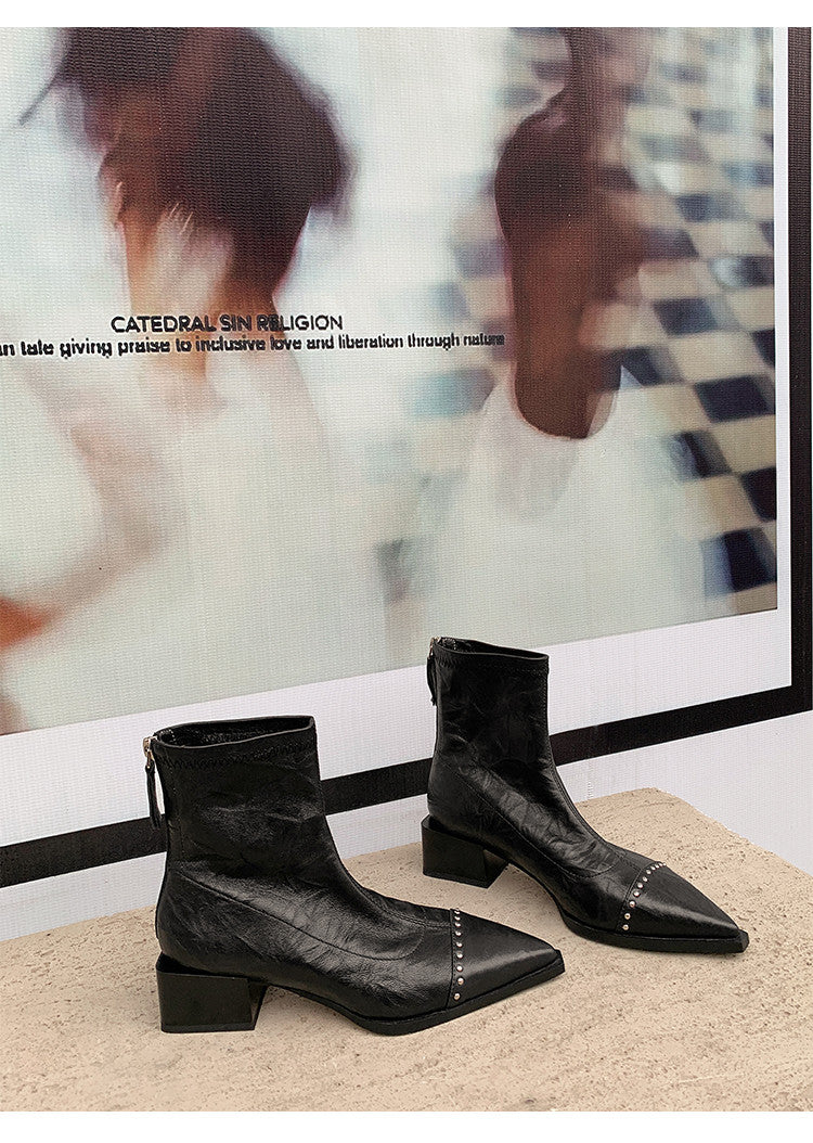 Karin Luna In Stock In Stock Slim Boots Series~Pointed Toe Rivet Slim Short Boots