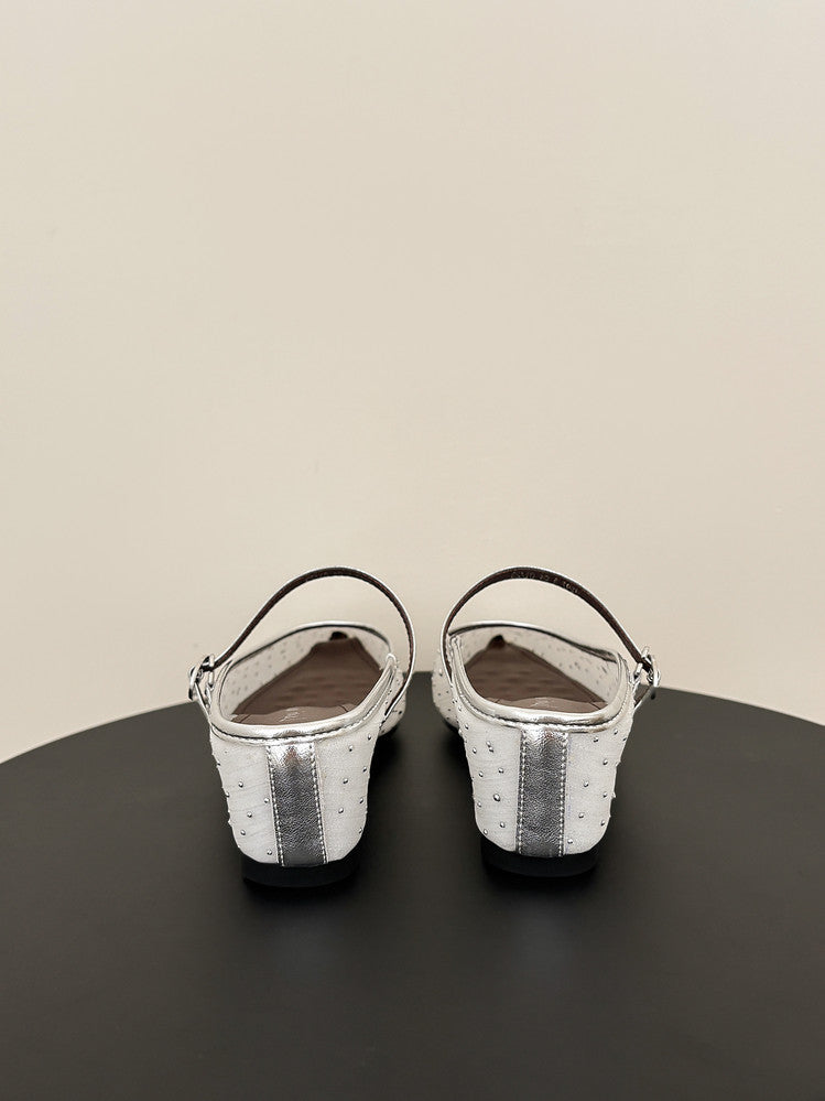 Karin Luna In Stock Spot Goods  Breathable Mesh Fabric Embellished Hand Drill Pointed Toe Slippers