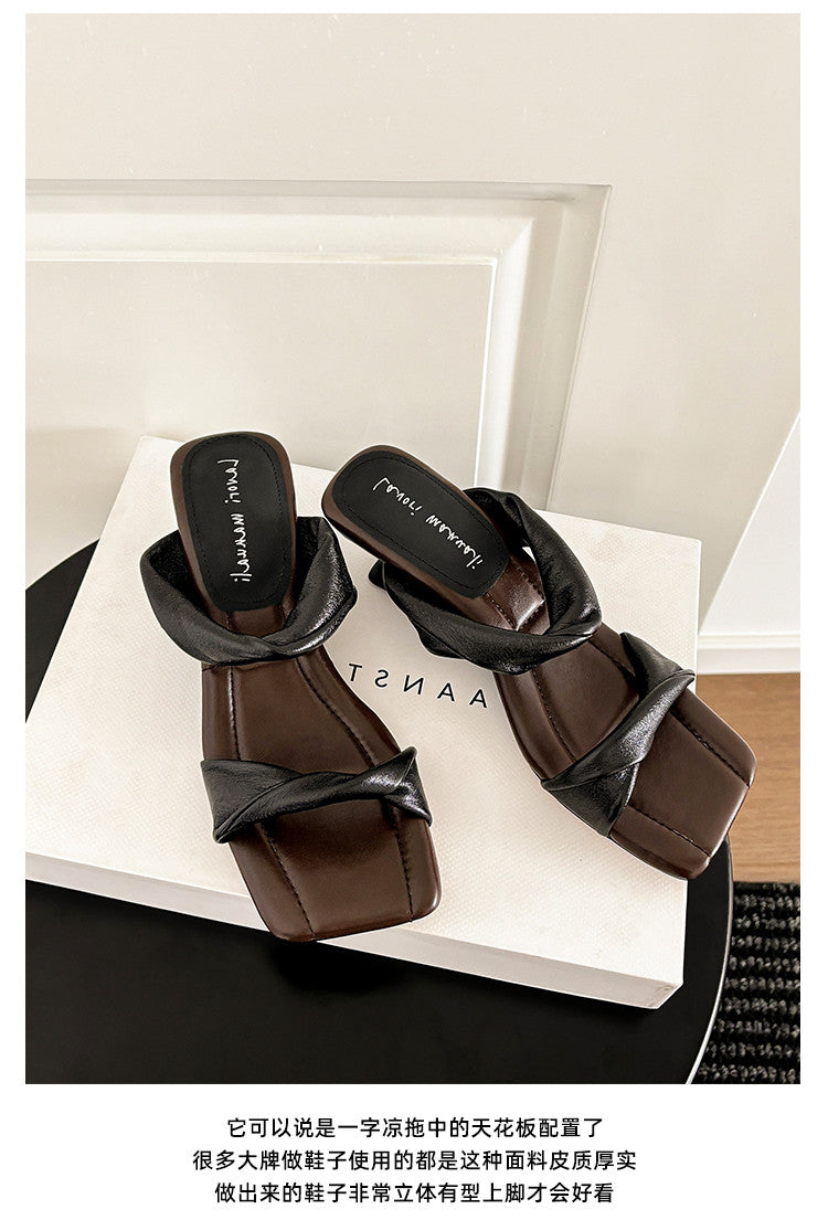 Karin Luna In Stock  Spot Goods   Square Toe One-Strap Irregular Heel Slippers