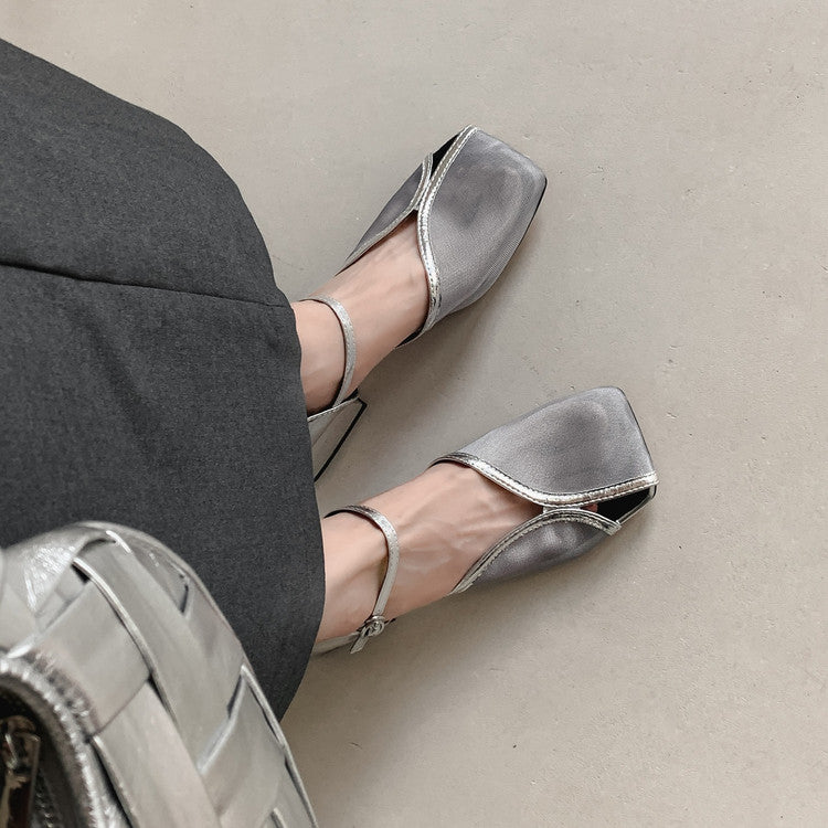 Karin Luna In Stock In Stock  Internet Celebrity Style Square Toe Mesh Chunky Heel Sandals