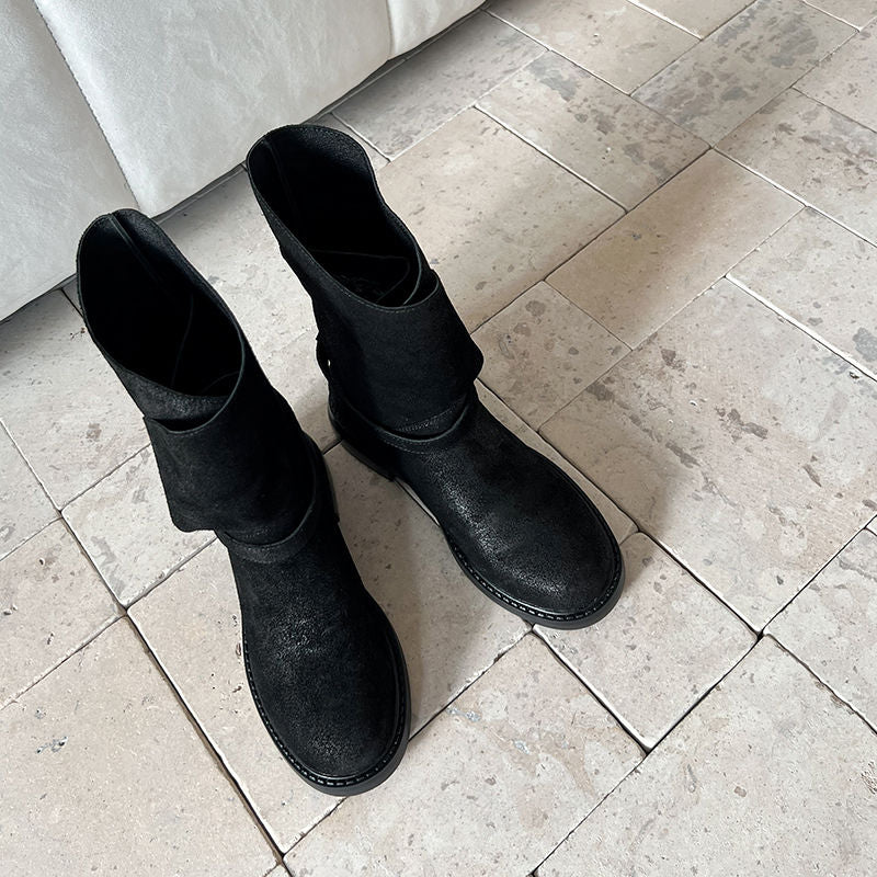 Karin Luna In Stock Spot Goods  Super textured Lazy Style Thick-Soled Ankle Boots