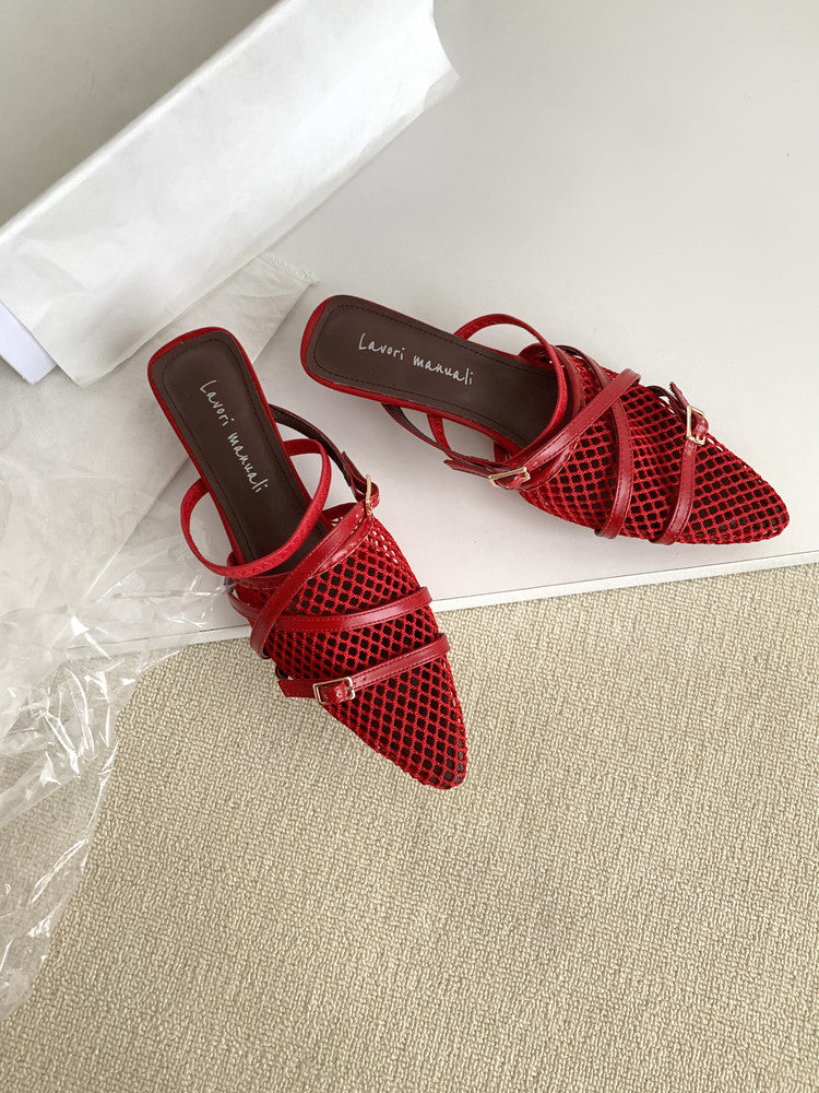 Karin Luna In Stock  Spot Goods  Mesh Series Elegant Closed-Toe Belt Buckle Slippers