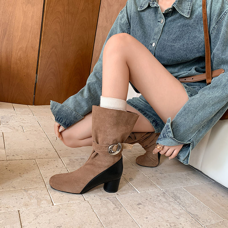 Karin Luna In Stock Spot Goods  Belt Buckle High Heel Large Tube Small Short Boots