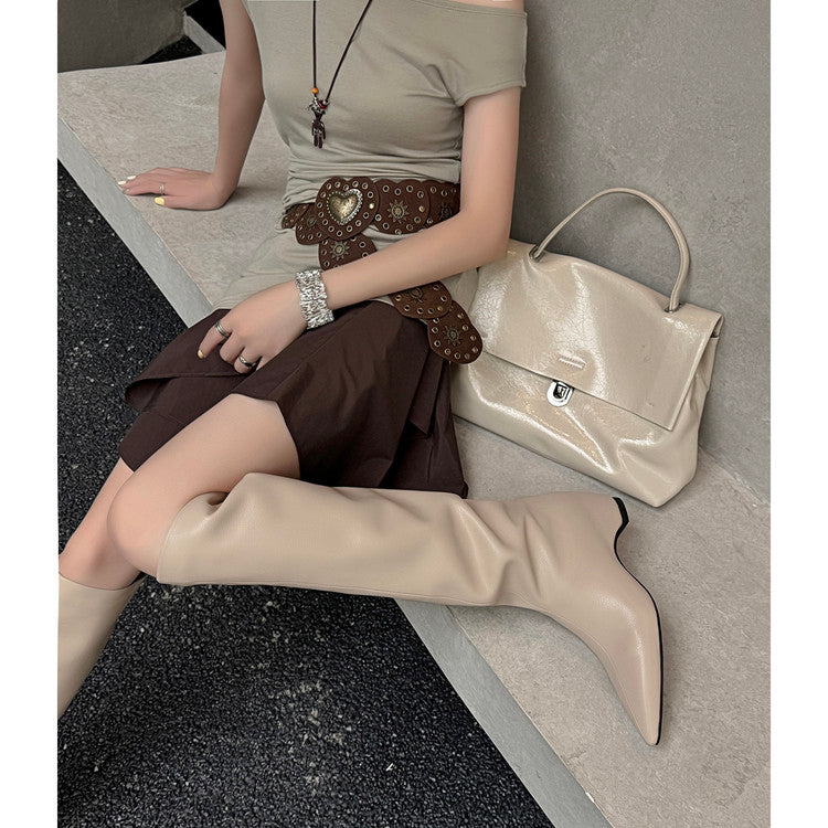 Karin Luna Hot-Selling Internal Height Increase Pointed Toe Straight-Leg Hot-Selling Long Boots