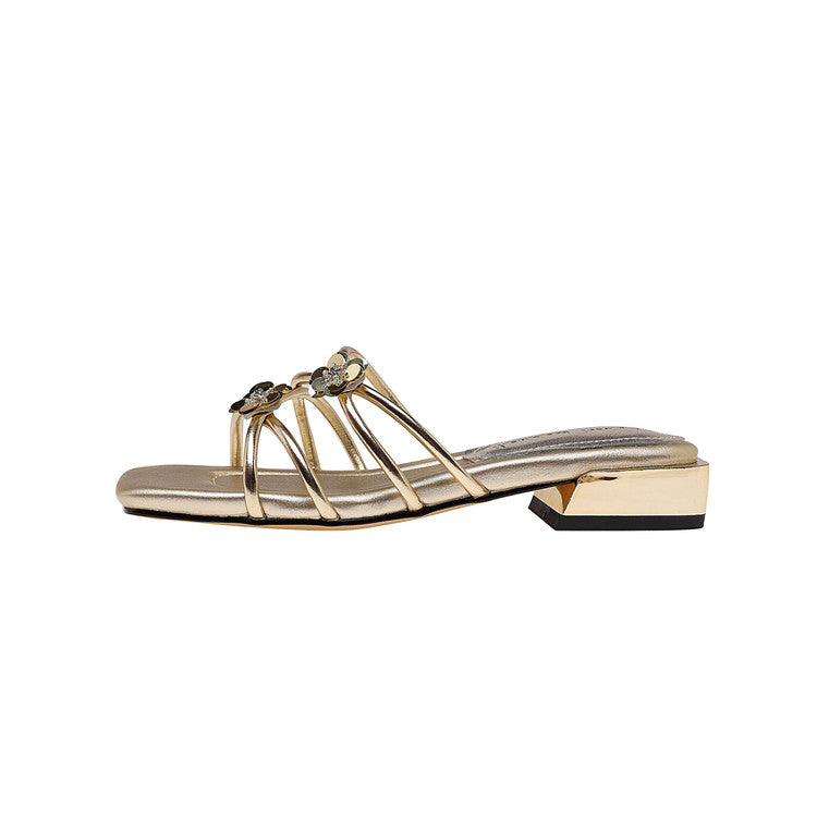 Karin Luna In Stock    Spot Goods    Square Toe One-Strap Sequin Flower Flat Slippers