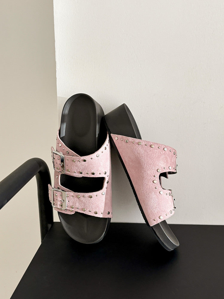 Karin Luna In Stock Spot Goods Casual Thick-Soled Belt Buckle Slippers