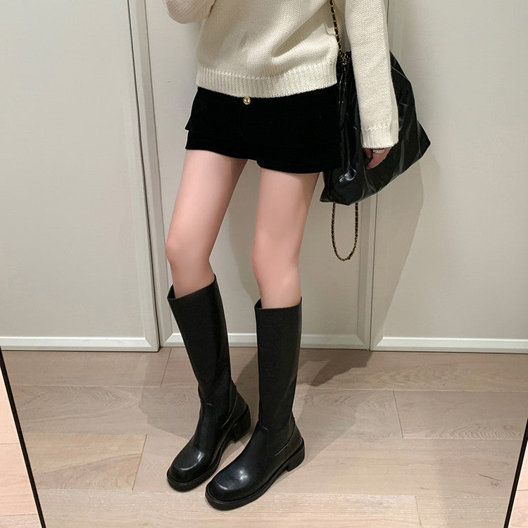 Karin Luna Basic Versatile Style Round Toe Chunky Heel Long Boots