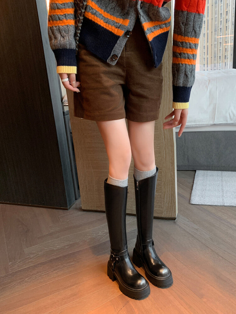Karin Luna In Stock In Stock Slimming Diagonal Cut Tube Top  Best-selling in stock Retro Metal Buckle Thick-Soled Long Boots