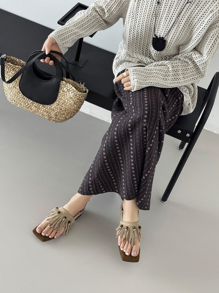 Karin Luna  Tassel Series~Spot Goods  In-stock Clip-toe Square Toe Sandals