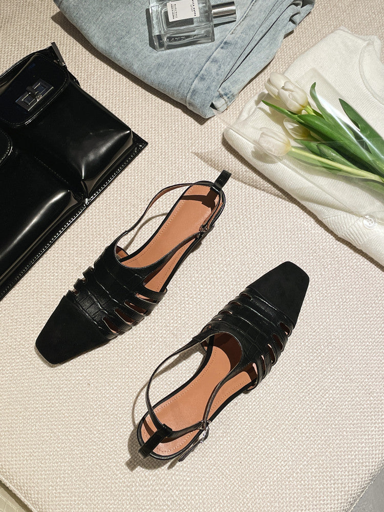 Karin Luna In Stock Spot Goods   French Retro Small Square Toe Closed-Toe Elegant Closed-Toe Sandals