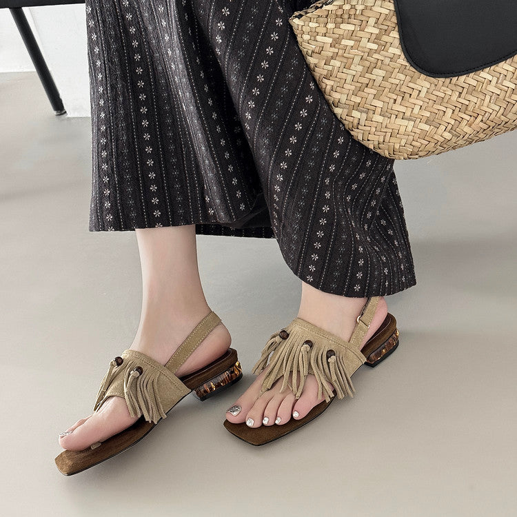 Karin Luna  Tassel Series~Spot Goods  In-stock Clip-toe Square Toe Sandals