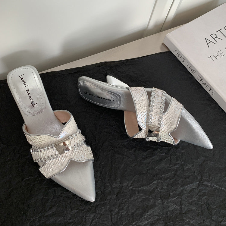 Karin Luna Fish Skin Series~Minimalist Pointed Toe Hot-Selling Unique Heel Slippers