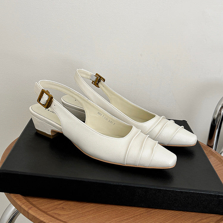 Karin Luna French Retro Square Toe Wrinkled Closed-Toe Sandals