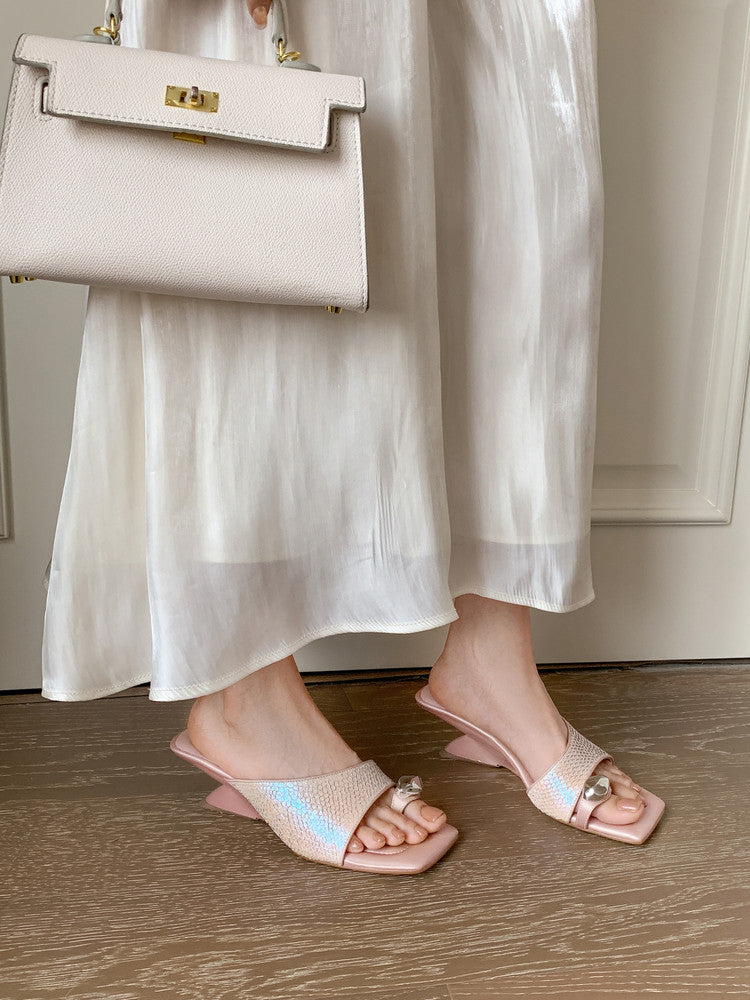 Karin Luna Fish Skin Series~Minimalist Square Toe Popular Irregular Heel Slippers