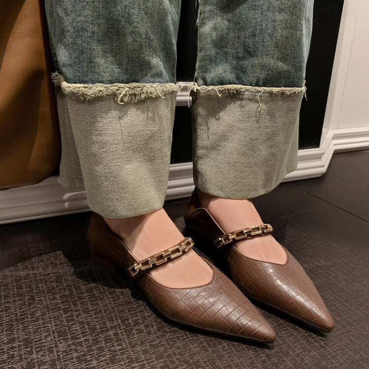 Karin Luna has prepared stock  Metal Fasteners Commuting Style Pointed Toe Chunky Heel Stone Pattern Large Single Shoes