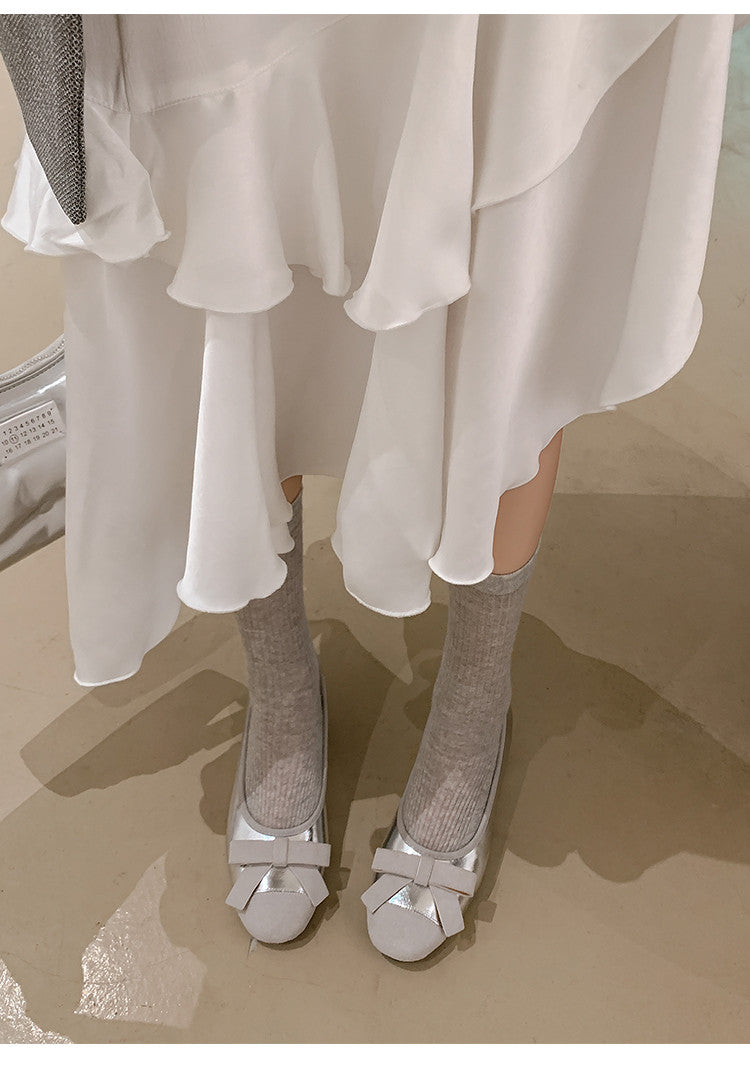 Karin Luna In Stock Spot Goods    Color Block Sweet Bowknot Hidden Wedge Shallow Mouth Flats