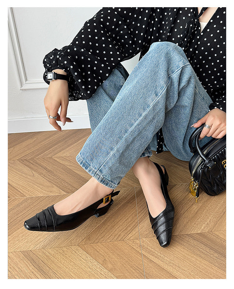 Karin Luna French Retro Square Toe Wrinkled Closed-Toe Sandals