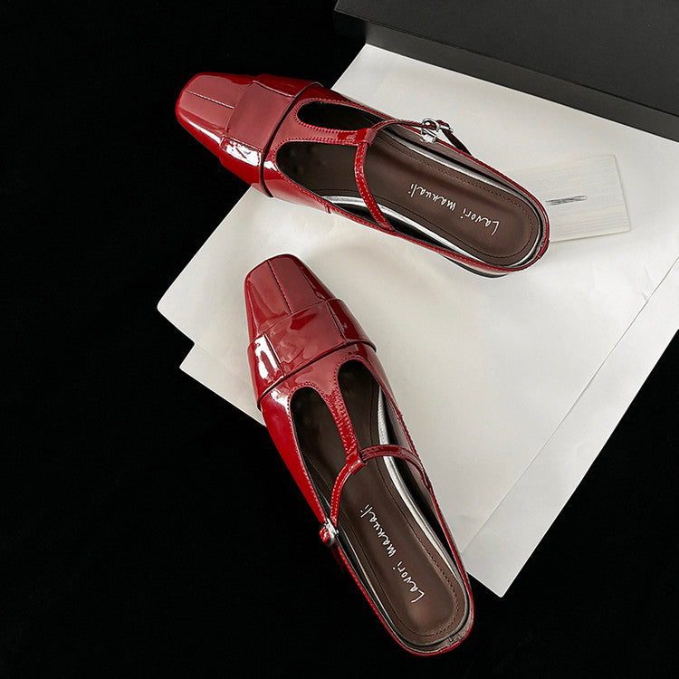 Karin Luna In Stock Spot Goods  t Square-Toed Full Leather Basic Slippers