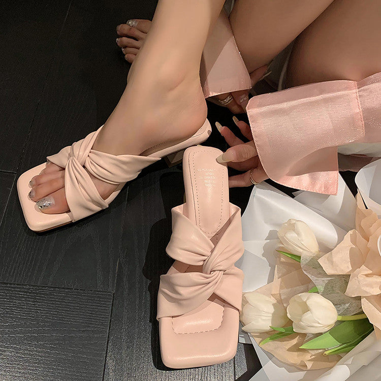 Karin Luna In Stock Spot Goods   Absolutely amazing4Color Cross Strap Thick Heel Square Toe Soft Slippers