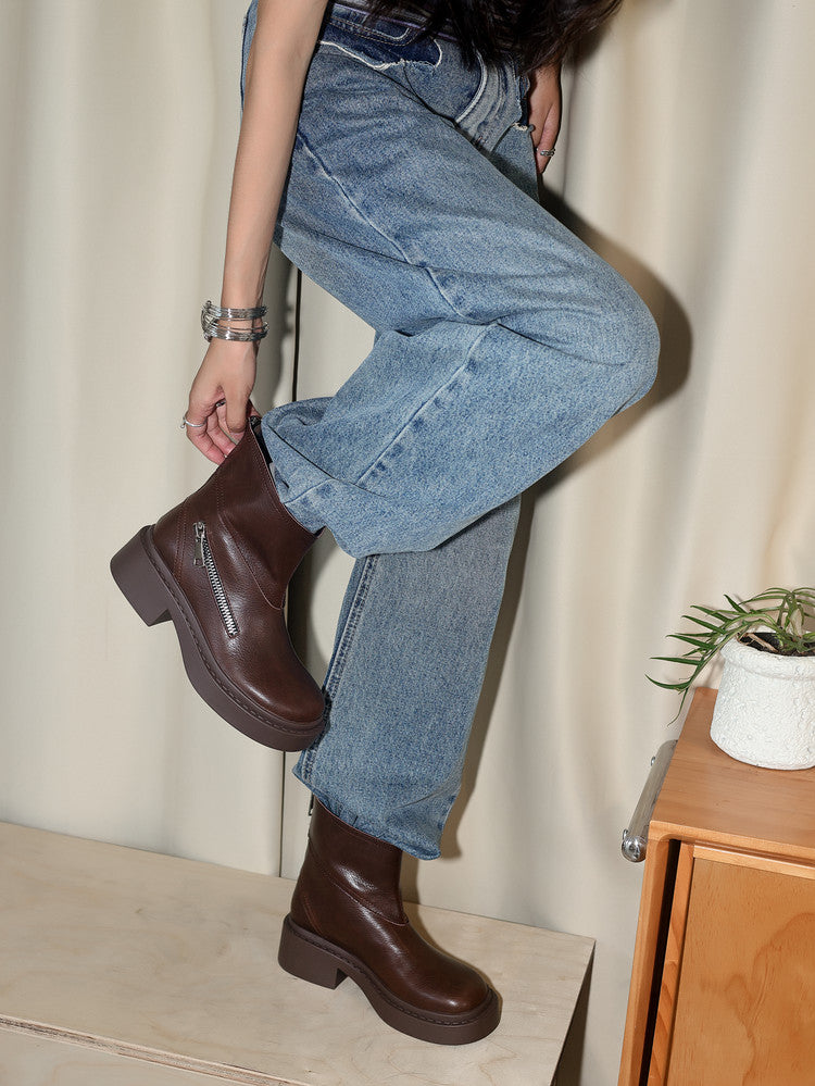 Karin Luna Niche Diagonal Zipper Basic Thick Sole Short Boots