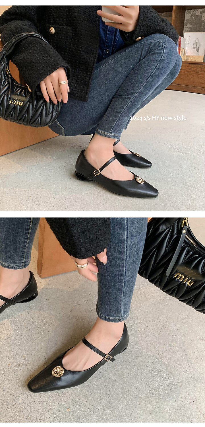 Karin Luna Camellia Story~In stock  Full Leather Shallow Mouth Single Shoes