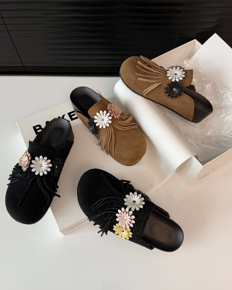 Karin Luna   Tassel Three-Dimensional Flower Thick-Soled Closed-Toe Slippers