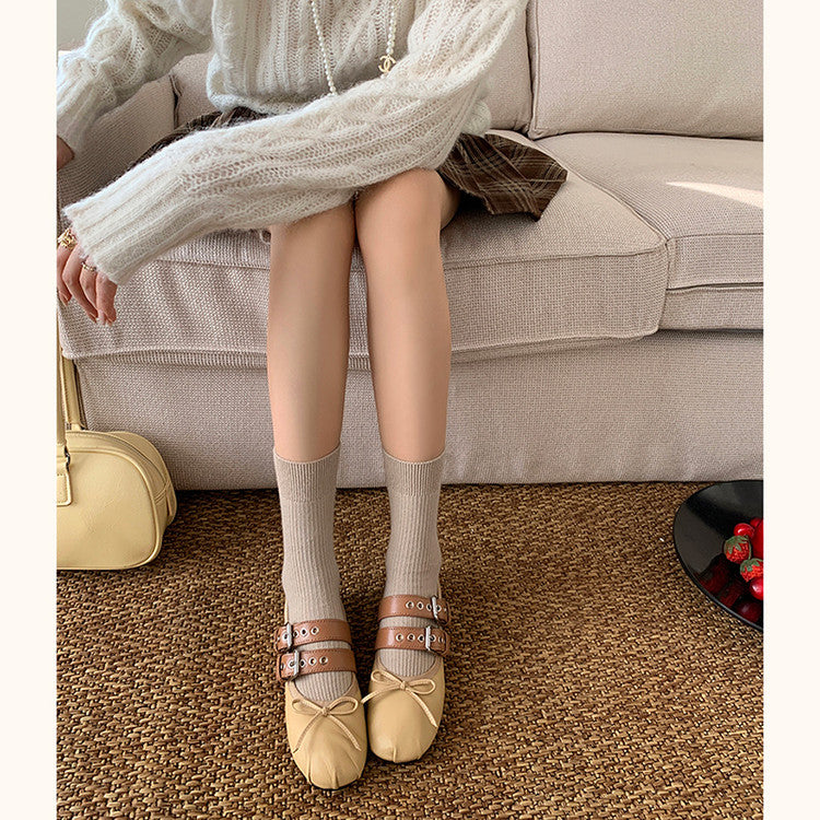Karin Luna In Stock Spot Goods Minimalist Retro Round Toe Mary Jane Bowknot Height-Increasing Flats