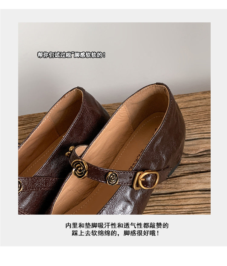 Karin Luna In Stock Spot Goods    Retro Classic Metal Camellia Irregular Heel Single Shoes