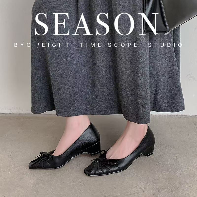 Karin Luna French Style Wrinkled Square Toe Height-Increasing Flats