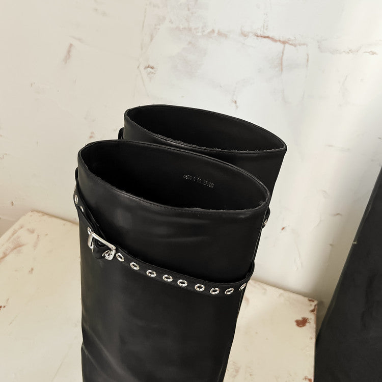Karin Luna In Stock Spot Goods Belt Buckle Color-Washed Casual Thick-Soled Bootcut Pants Boots