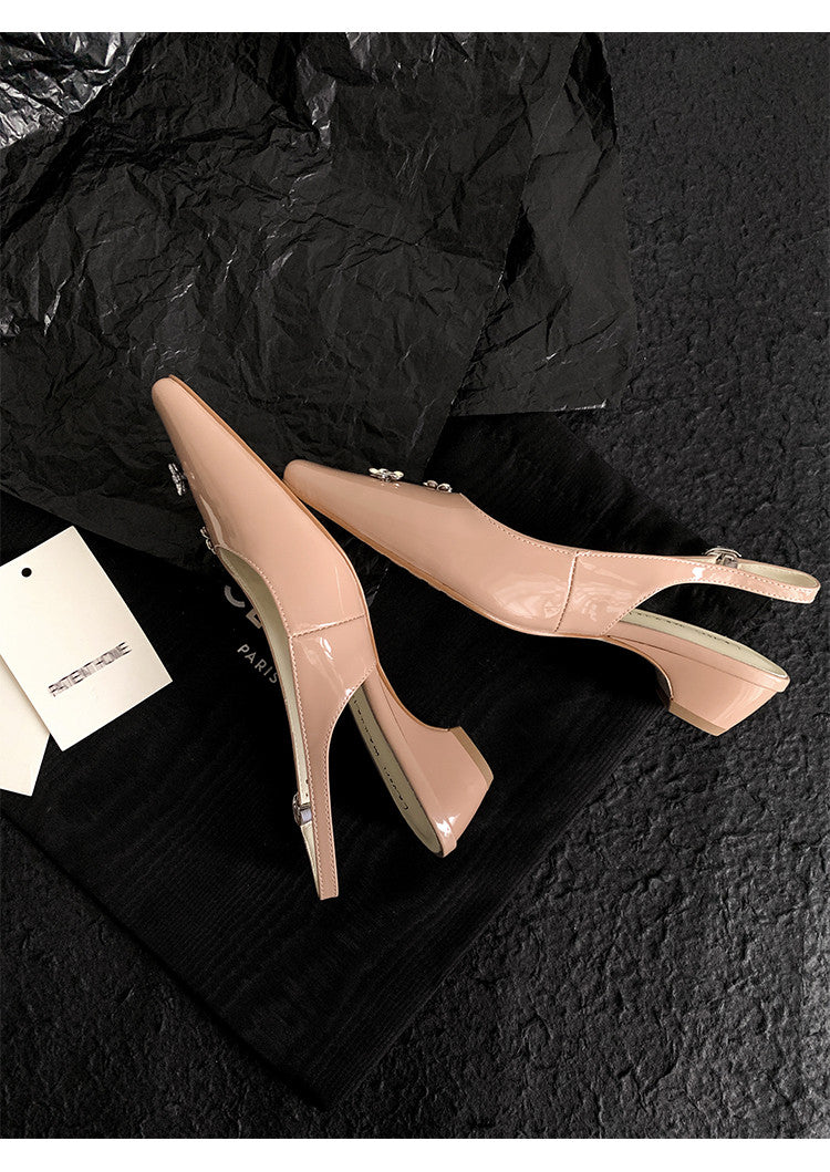 Karin Luna In Stock  Spot Goods  Rhinestone Small Square Toe Closed-Toe Sandals