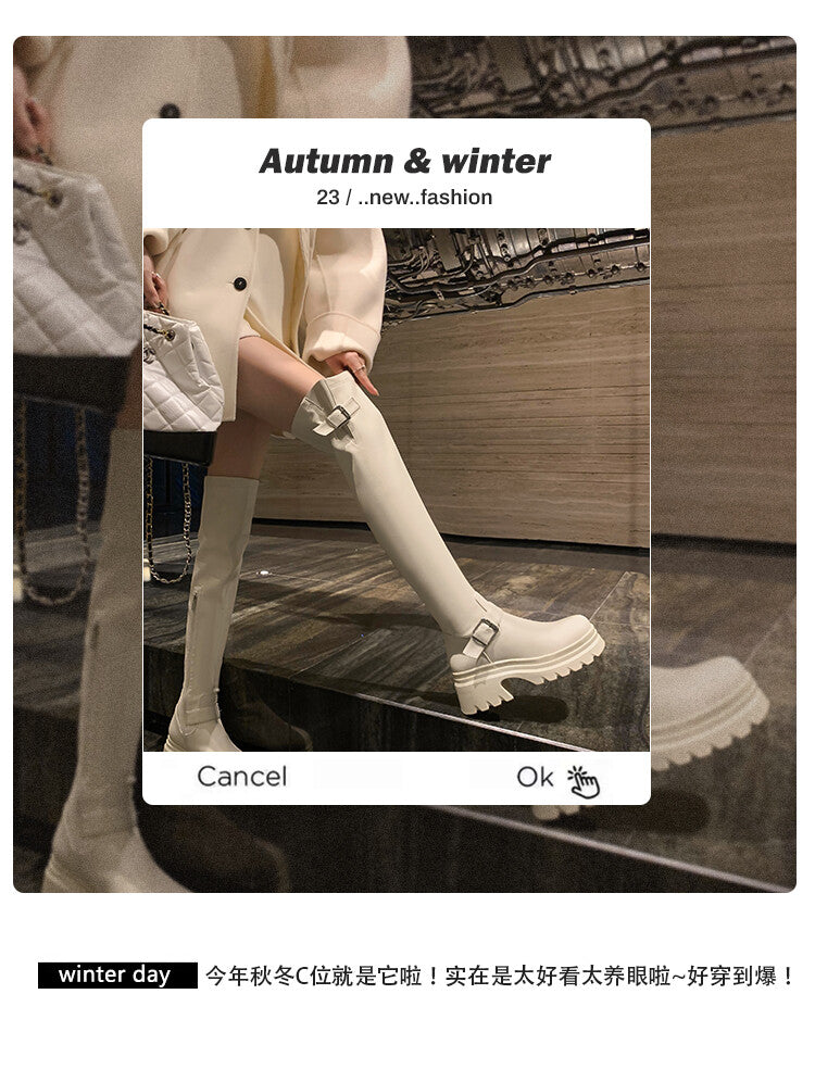 Karin Luna In Stock   Thick Sole Round Toe Basic Versatile Casual Long Boots
