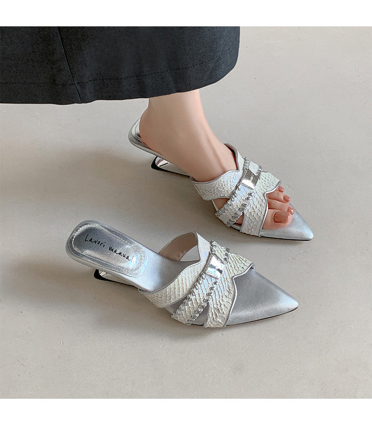Karin Luna Fish Skin Series~Minimalist Pointed Toe Hot-Selling Unique Heel Slippers