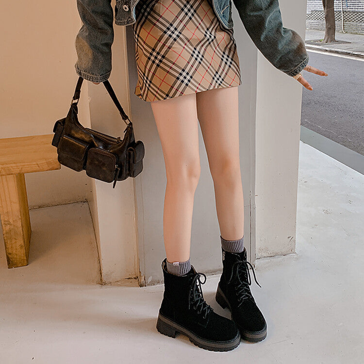 Karin Luna In Stock Spot Goods   Vintage Cowhide Leather Classic Versatile Popular Lace-up Thick Martin Boots