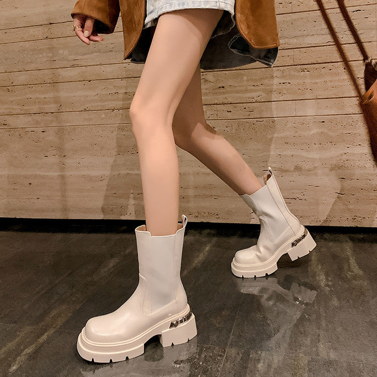 Karin Luna In Stock Spot Goods Casual Square Toe Thick Sole Chelsea Short Boots