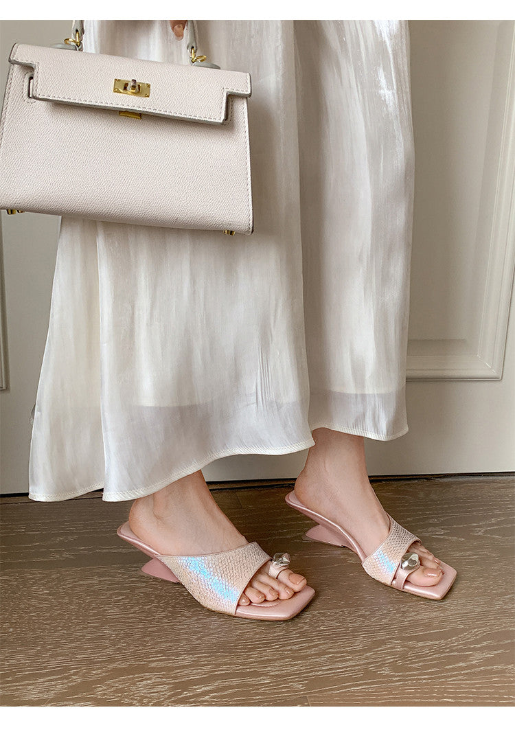 Karin Luna Fish Skin Series~Minimalist Square Toe Popular Irregular Heel Slippers