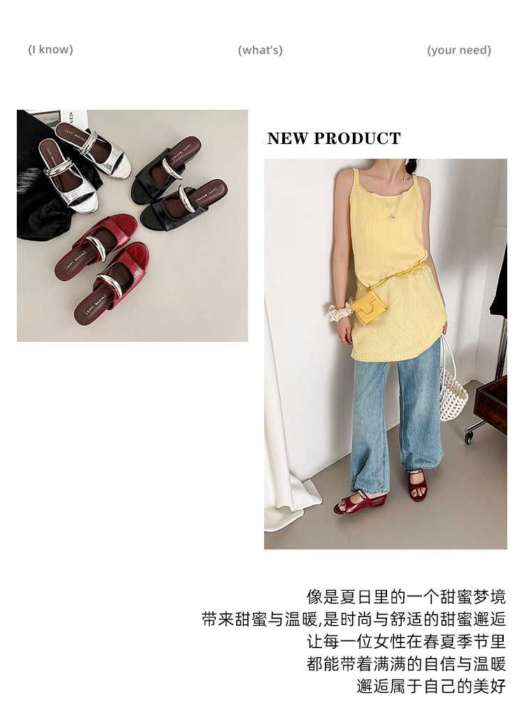 Karin Luna In Stock Spot Goods  Metal Buckle Round Toe Strap Slippers